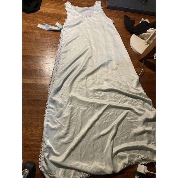 Vintage Pale Green SEXY Négligée Pajama night Gown Full Side Slip Silky nightie - Picture 9 of 14